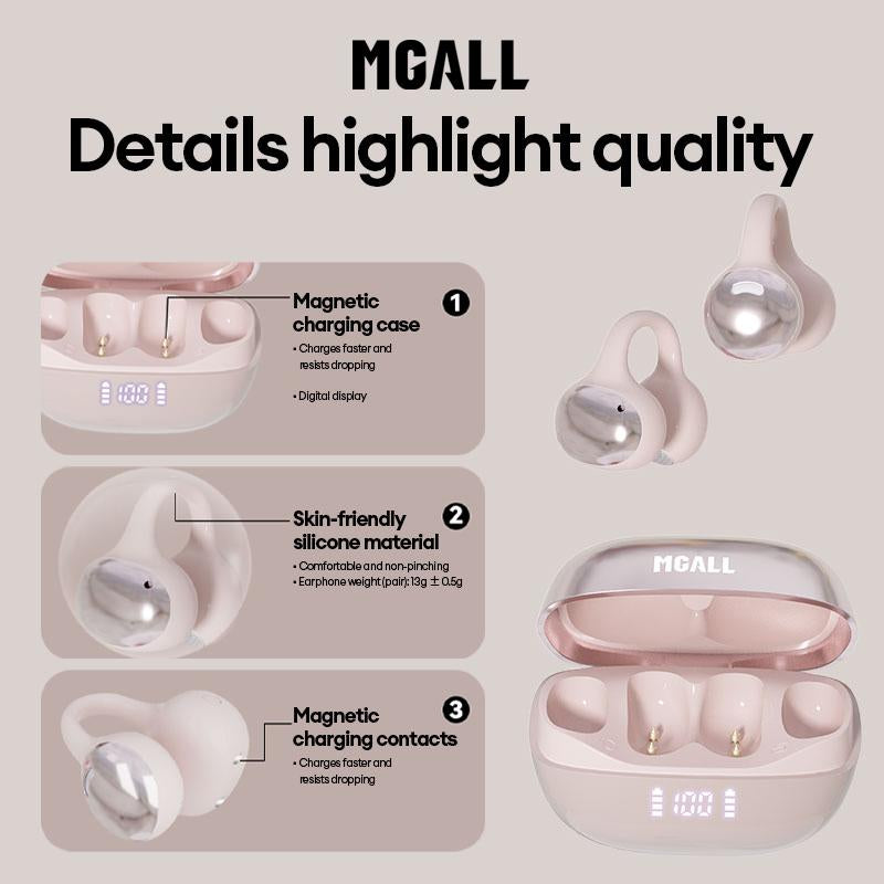 MGALL C11 Bluetooth 6.0 Wireless Clip-On Headphones: Ergonomic Design, Superior Sound Quality, IPX5 Waterproof Rating for Music, Calls, and Sports Activities